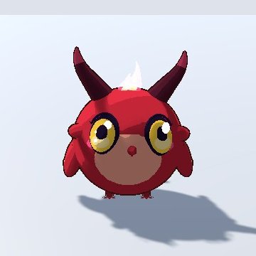Brimpip, a red chick with little horns