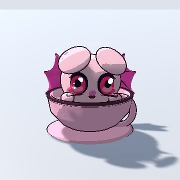 Teacurseling, a pink Kin with bat wings in a teacup