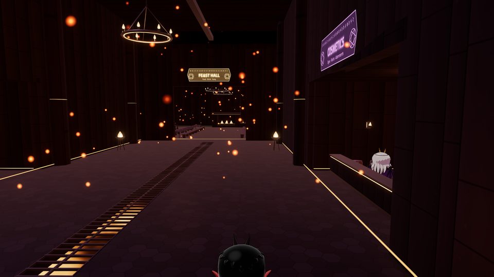 A lantern-lit market street in the Underworld at night
